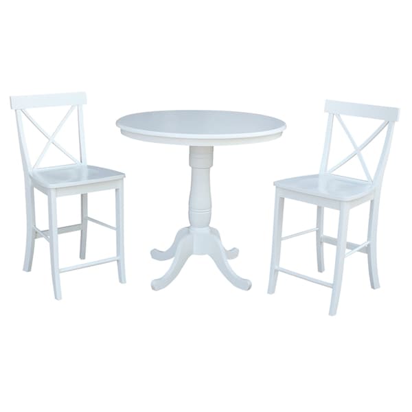 International Concepts Round 36 in Rd Pedestal Gathering Ht Table, 2 X-Back Counter Ht Stools, White, 36 in W, 36 in L, Wood K08-36RT-6B-32 - main